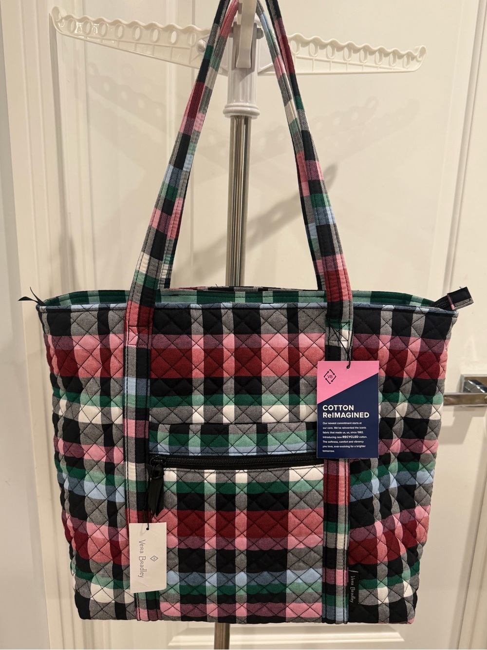 Vera Bradley Tote Ribbons Plaid Print Lightweight Machine Washable NEW